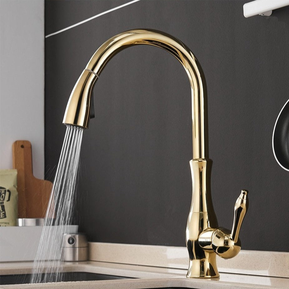 Rubinetto da Cucina a Scomparsa in Acciaio Inox Cromato con Doccetta Estraibile - Oro - cucina elegant faucets Faucets home & garden Kitchen Kitchen Faucets kitchen tap Retractable faucet rubinetto rubinetto cucina scomparsa - Concept Palermo