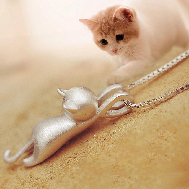 Collana Gatto Artigianale Donna in Lino e Lana, Ciondolo Felino Elegante Unico - Acciaio inossidabile lucido - ciondolo collana collana ciondolo donna forma gatto jewelry lana NECKLACES Necklaces for Women - Concept Palermo