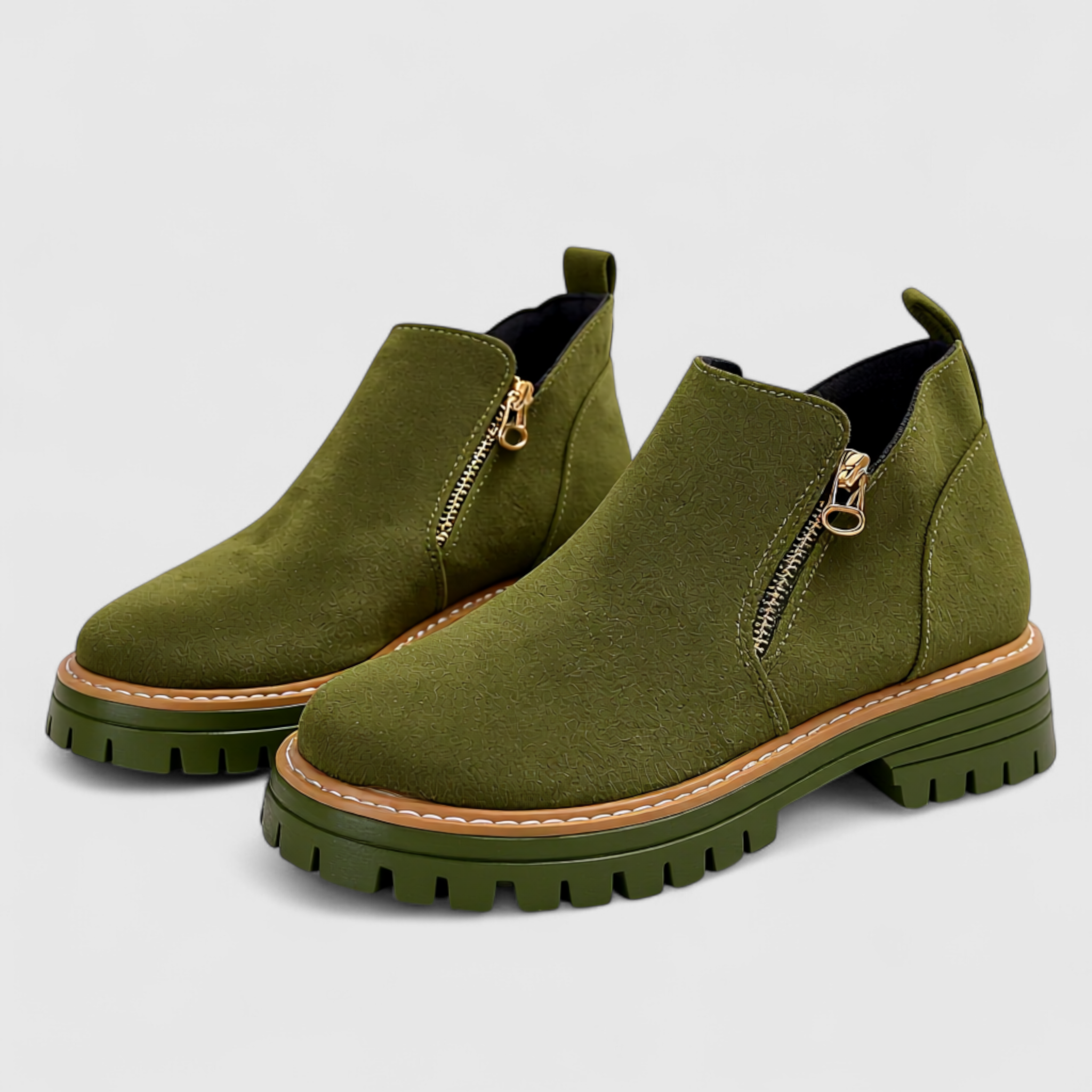 Stivaletti Donna con Punta Rotonda e Cerniera - Verde - calzature femminili cerniera chiusura cerniera comfort design ergonomico donna impermeabile moda donna punta punta rotonda rotonda soletta antiscivolo stile stile versatile stivaletti stivaletti donna stivali da donna tacco quadrato - Concept Palermo
