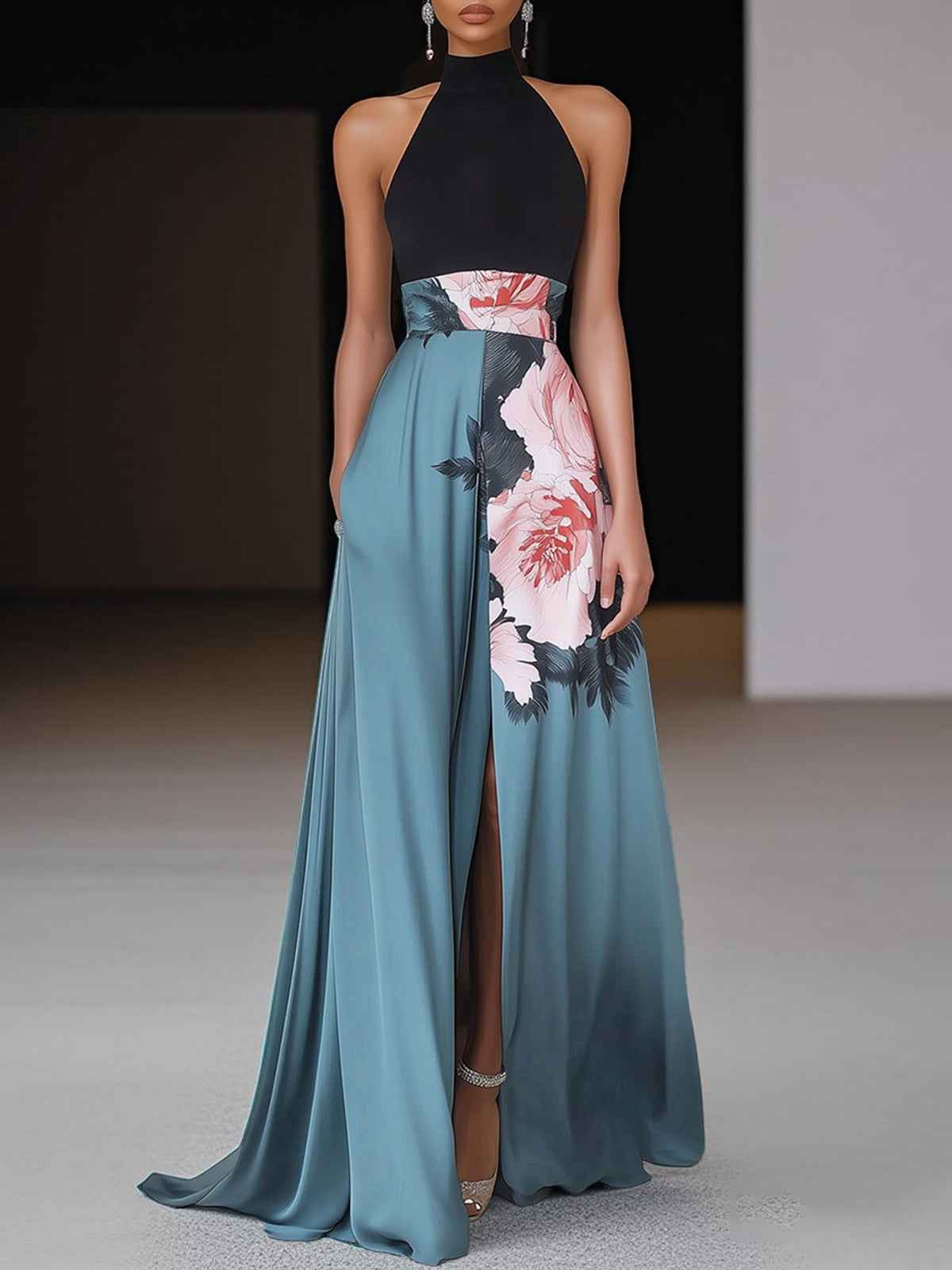 Abito Maxi Elegante a fantasia floreale Best202507 New202506