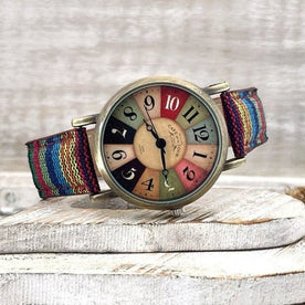 Orologio da Polso Retrò con Cinturino in Tela Multicolore per Uomo/Donna - Blu - accessoires cinturino colorata horloges Linen orologio orologio retr retr tela Unisex watches - Concept Palermo