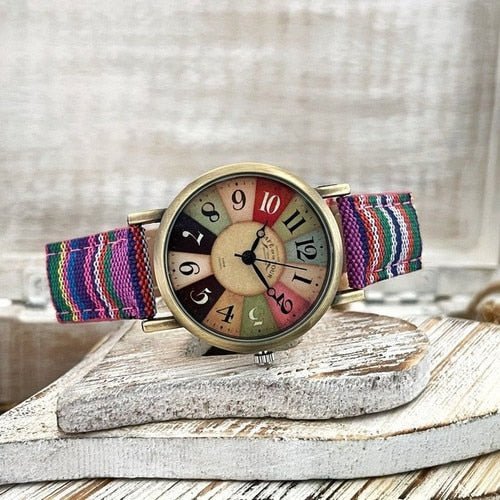 Orologio da Polso Retrò con Cinturino in Tela Multicolore per Uomo/Donna - Viola - accessoires cinturino colorata horloges orologio orologio retr retr tela watches - Concept Palermo