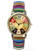 Retro Polshorloge met Multicolor Doekband voor Heren/Dames
