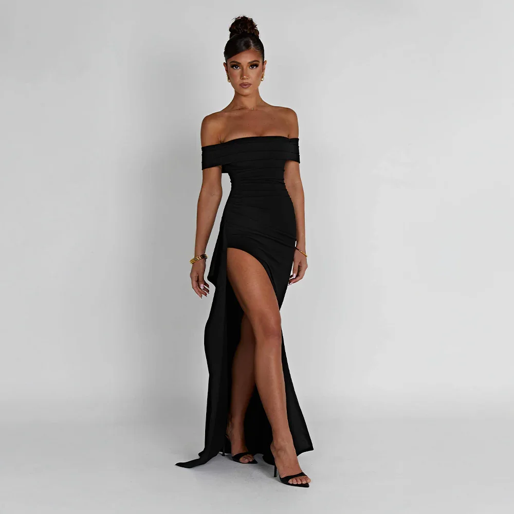Robe Longue Femme Épaules Dénudées & Fente Élégante - Idéale Soirée/Cérémonie - Noir - competitor-clone cross-from-seroa-10499283190026 imported-2026-05-07 New-google new-in source-handle:robe-longue-femme-avec-epaules-denudees-et-fente source-le-label-de-paris - Concept Palermo