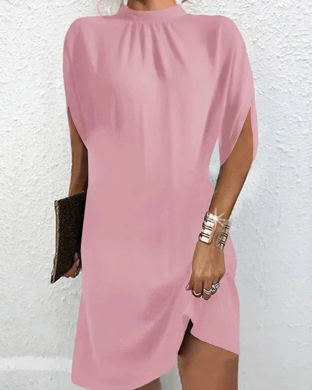 Abito corto donna sera maniche a pipistrello collo plissettato - Rose - competitor-clone cross-from-seroa-10499293544714 imported-2026-05-07 New-google new-in source-handle:robe-courte-femme-soiree-manches-chauve-souris-col-plisse source-le-label-de-paris - Concept Palermo
