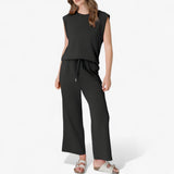 Compleet elegant dames tweedelig linnen setje wit voor de zomer