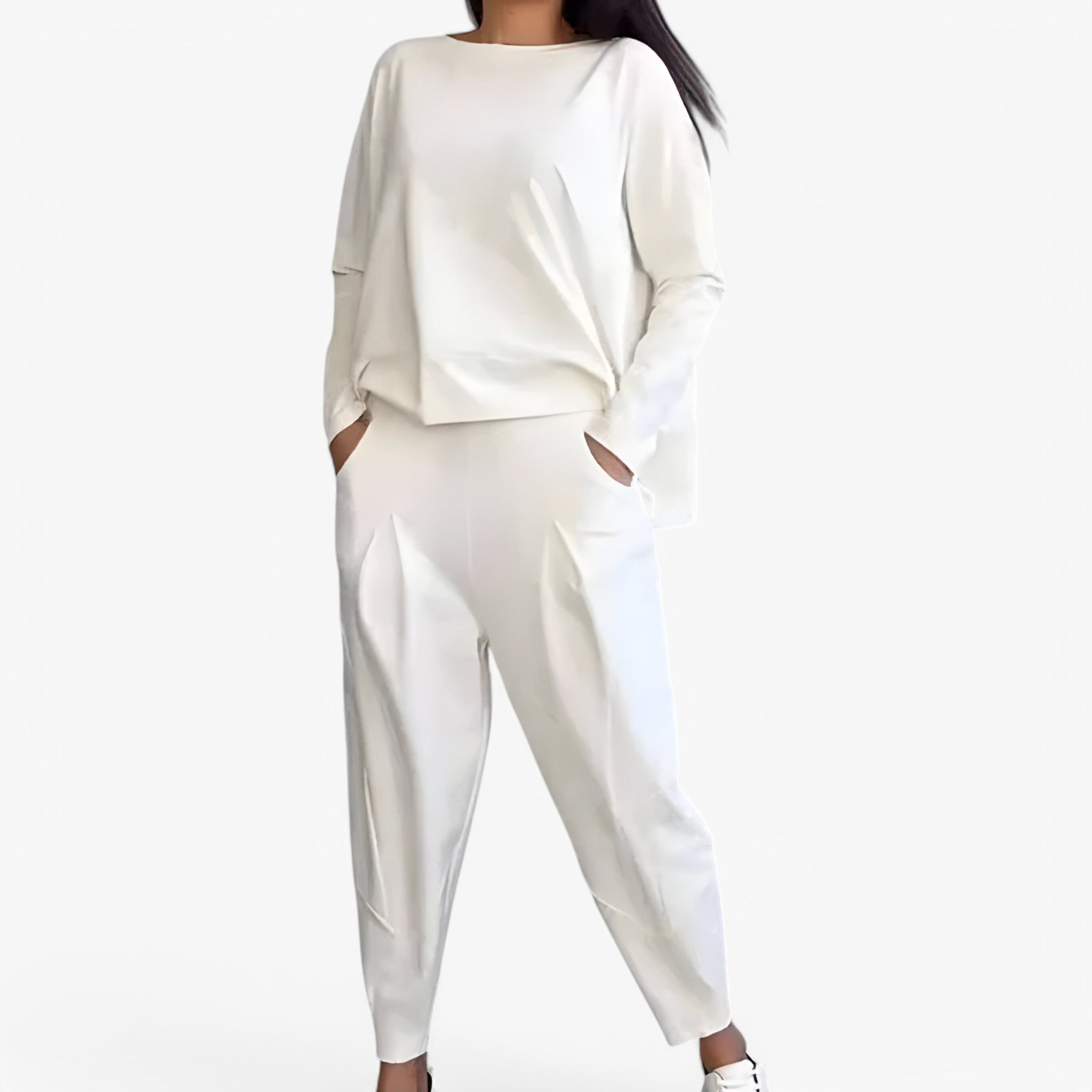 Set di pantaloni della tuta - Accogliente e alla moda Donna - Bianco - accogliente alla donna moda outfit sets pantaloni pantaloni tuta tuta - Concept Palermo