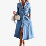 Casual dames spijkerjurk in donkerblauw denim met knopen - elegante zomerjurk