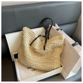 Bolso de paja grande para mujer Boho con asas de cuero - Tote para playa de verano hecho a mano