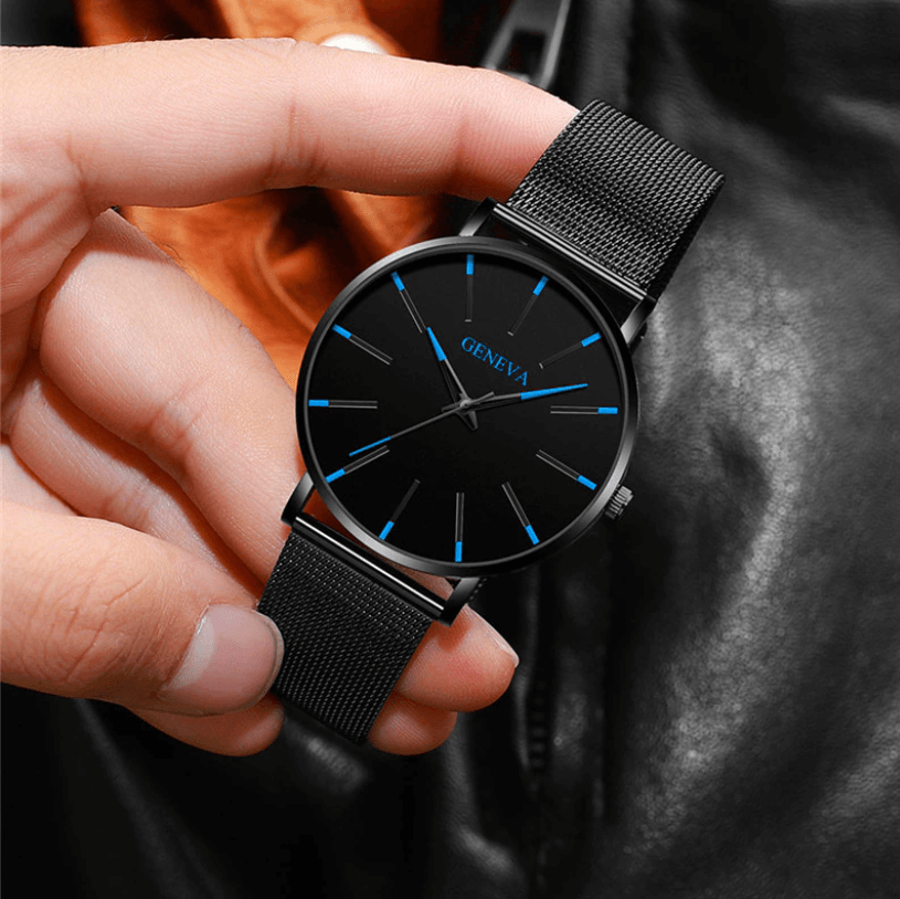 Orologio Elegante Uomo Nero Ultrasottile con Cinturino in Vera Pelle - - BFCM business new_for_google_may orologio orologio business ultrasottile uomo Watches Wristwatch - Concept Palermo