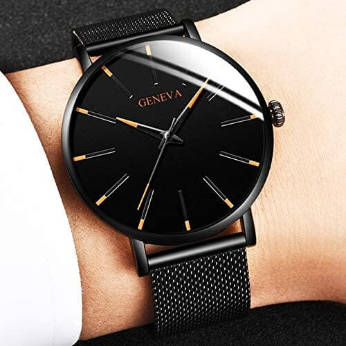 Orologio Elegante Uomo Nero Ultrasottile con Cinturino in Vera Pelle - - BFCM business new_for_google_may orologio orologio business ultrasottile uomo Watches Wristwatch - Concept Palermo