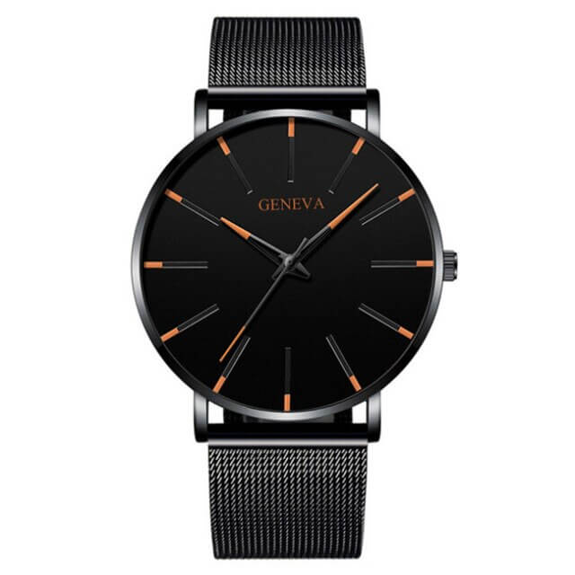 Orologio Elegante Uomo Nero Ultrasottile con Cinturino in Vera Pelle - Nero arancio - BFCM business new_for_google_may orologio orologio business ultrasottile uomo Watches Wristwatch - Concept Palermo