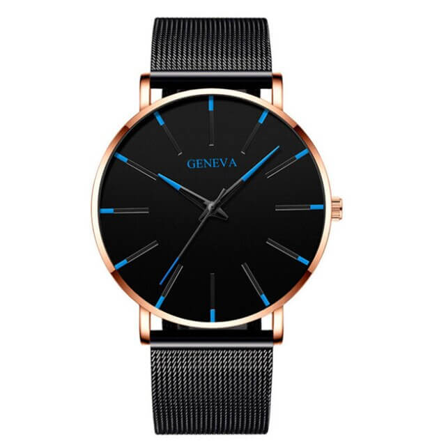 Orologio Elegante Uomo Nero Ultrasottile con Cinturino in Vera Pelle - Rosa blu - BFCM business new_for_google_may orologio orologio business ultrasottile uomo Watches Wristwatch - Concept Palermo
