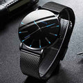 Montre Homme Geneva Quartz Ultra-Fine Argent Acier Inoxydable Élégante Minimaliste 40mm