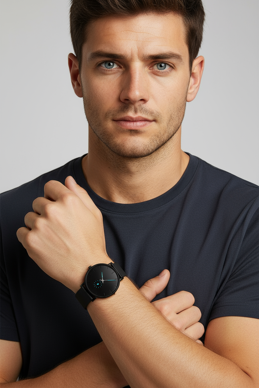 Orologio da Uomo Nero Blu - Orologio da Polso al Quarzo di Lusso Impermeabile