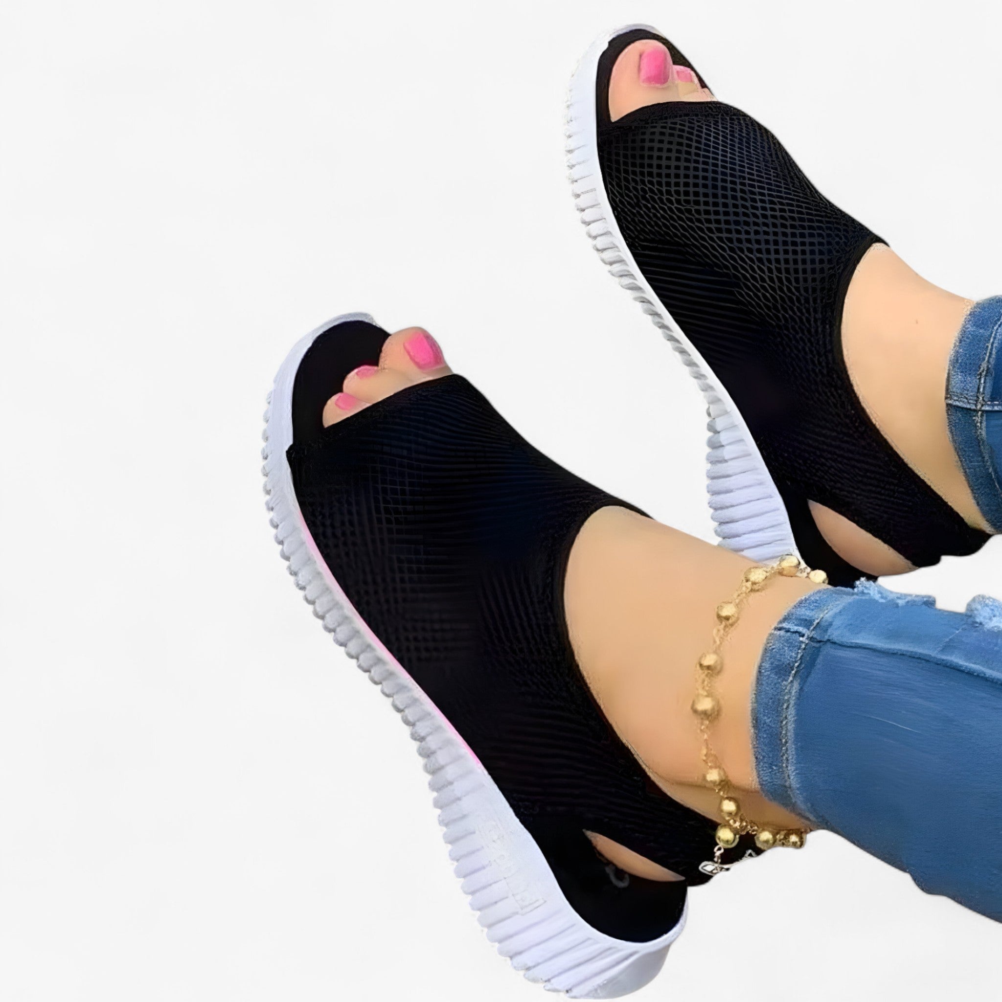 Sandalias cómodas para hombre en piel negra con cierre de velcro