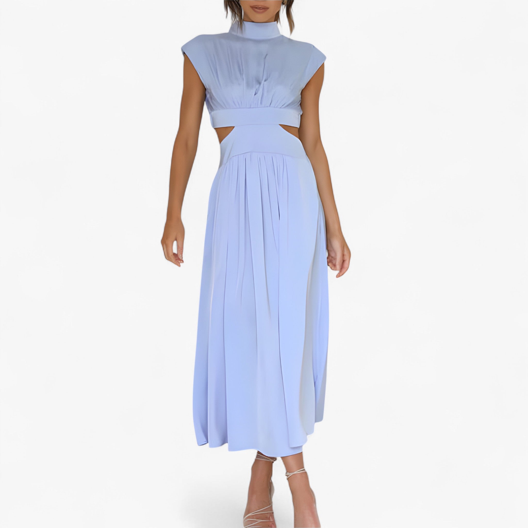 Vestito Donna Elegante a Collo Alto Manica Lunga - Abito Casual Invernale - Blu chiaro - donna dresses scollo vestito vestito scollo - Concept Palermo