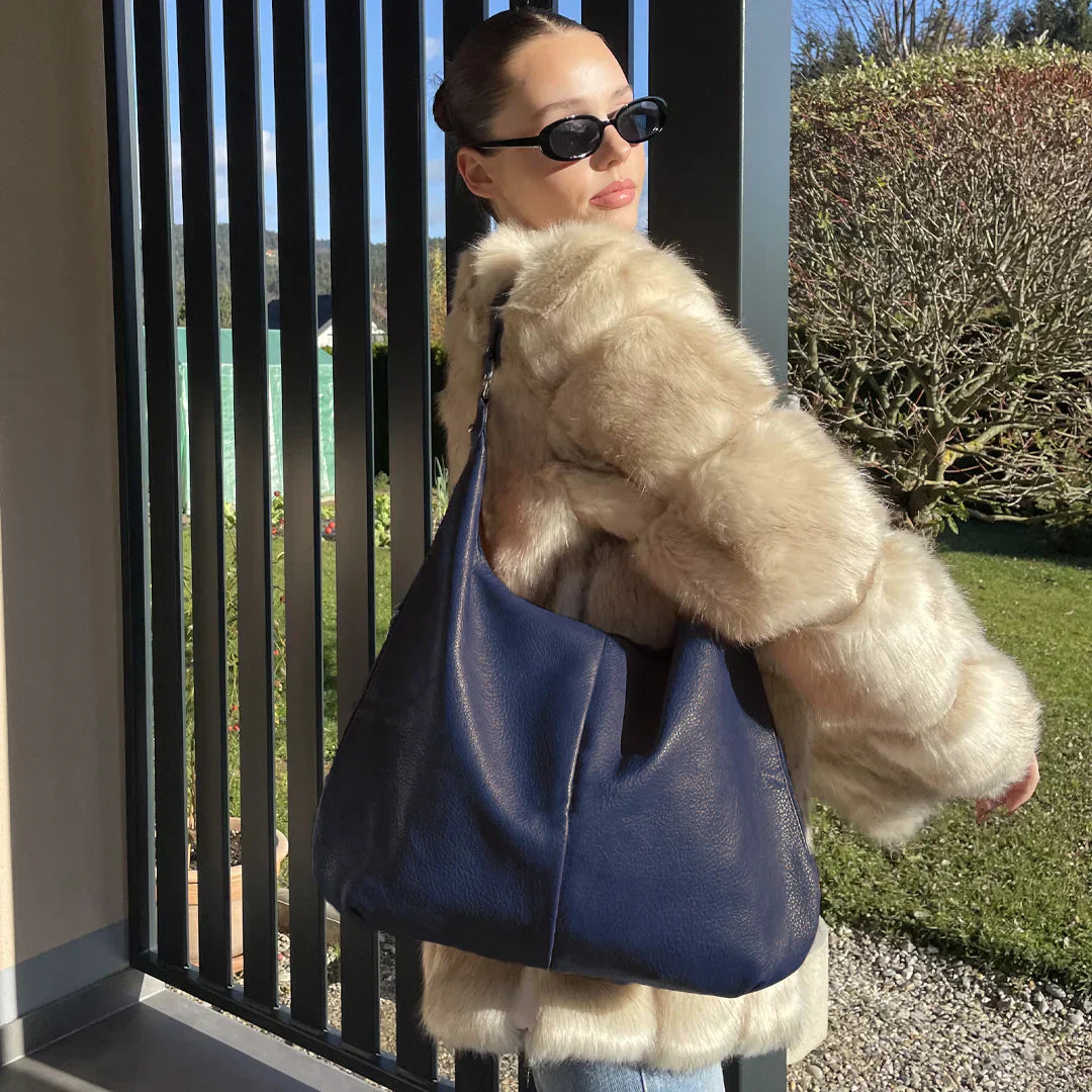 Borsa Hobo Donna Grande in Pelle Vegana Nera con Tracolla Regolabile - - Bags borsa borsa hobo donna hobo Leather Bag pelle vegana women bags - Concept Palermo