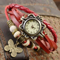 Montre Femme Élégante Vintage avec Bracelet en Cuir Véritable Marron et Boîtier Or Rose