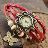 Elegante vintage dameshorloge met bruine leren band en roségouden kast