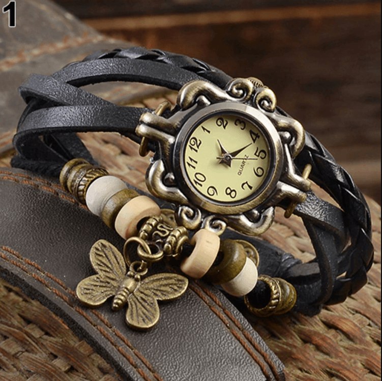Orologio Donna Elegante Vintage con Cinturino in Vera Pelle Marrone e Cassa Oro Rosa - Nero - bracelet donna Horloges orologio orologio polso polso vintage watch watches - Concept Palermo