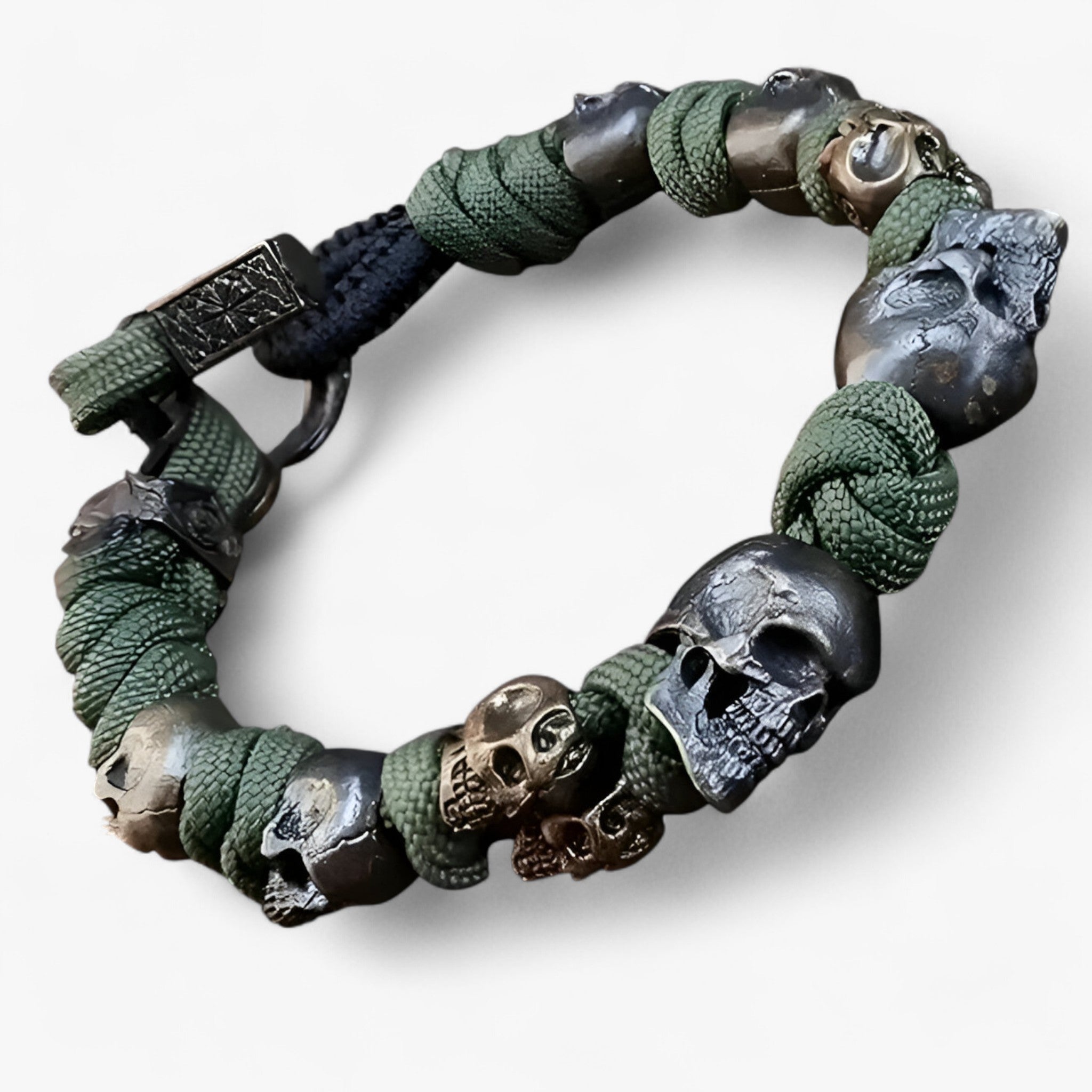Bracciale Paracord con Teschio d'Argento dell'Esercito Uomo - Verde militare - bracciale bracciale paracord bracelet for men BRACELETS dell esercito jewelry mens bracelet paracord teschio uomo - Concept Palermo